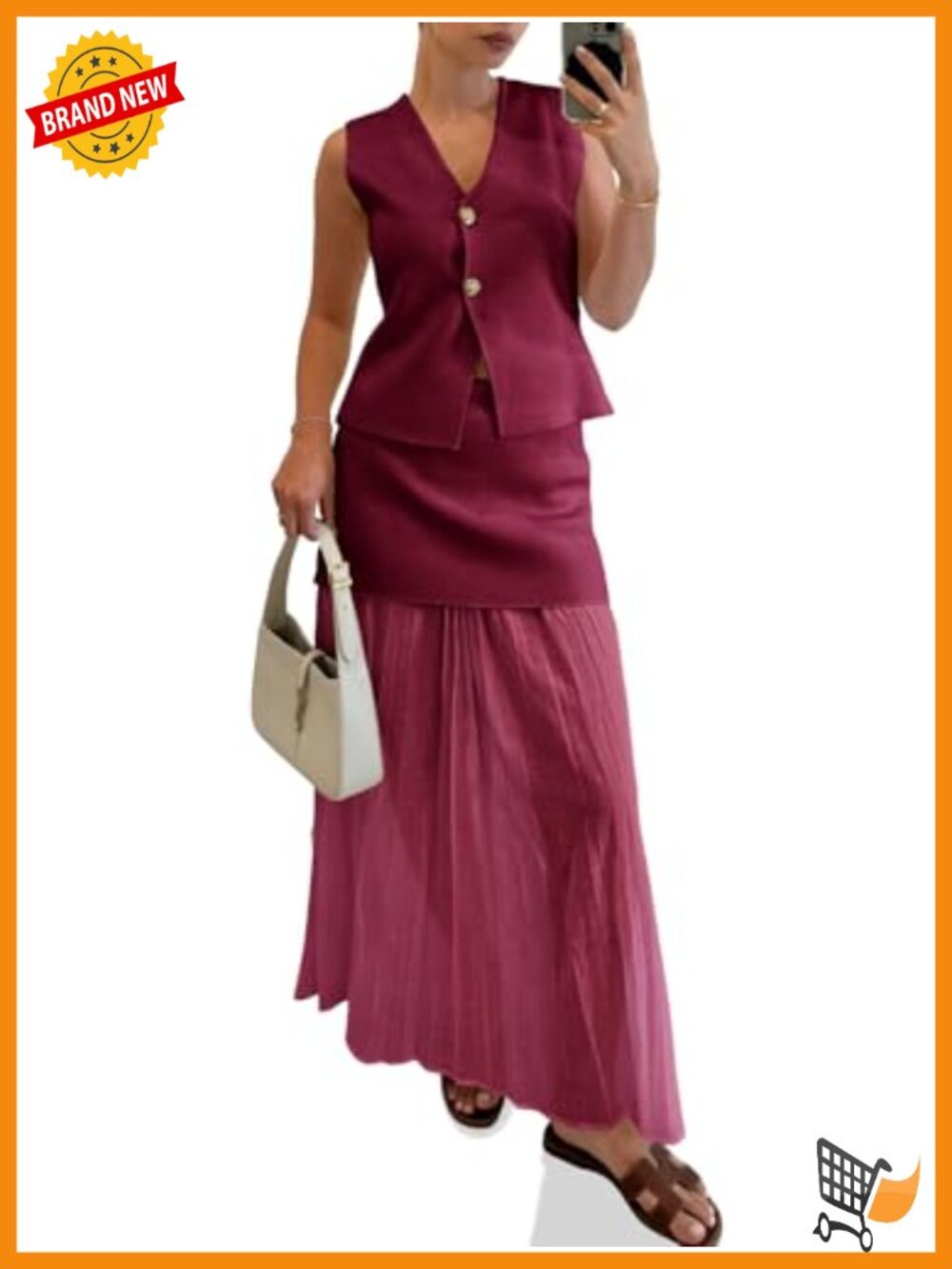 2 Piece Skirt Set V Neck Sleeveless Blazer Vest Mesh Maxi Skirt Suit